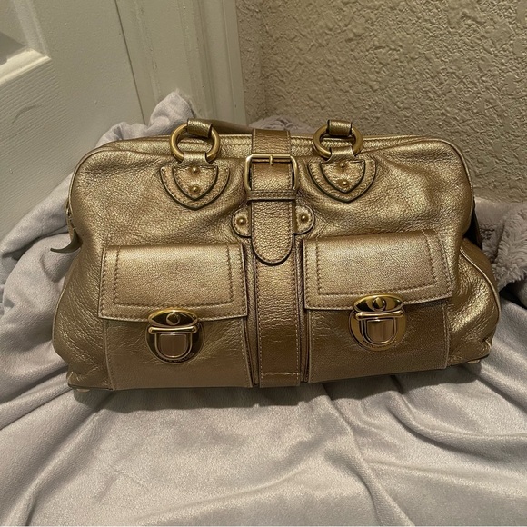 Marc Jacobs “Venetia” leather muted metallic gold made in Italy satchel handbag